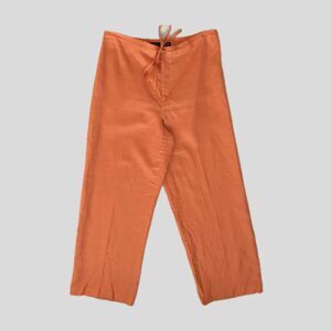 Ellen Tracy Orange Linen Wide Leg Casual Summer Pants Women's Size 10